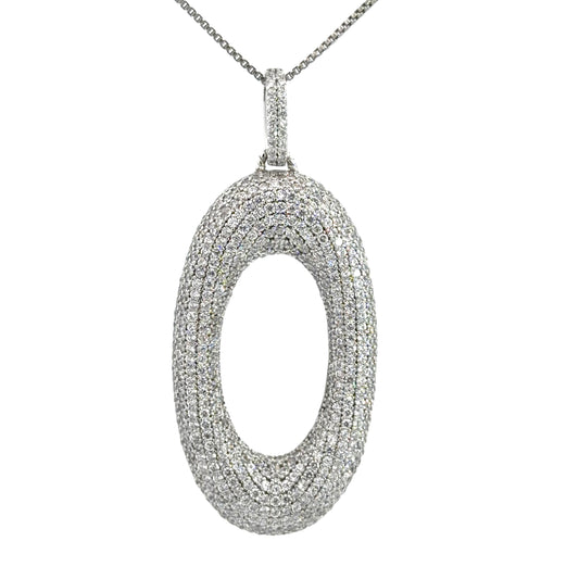 Sterling Silver Puffed Oval Cubic Zirconia Necklace