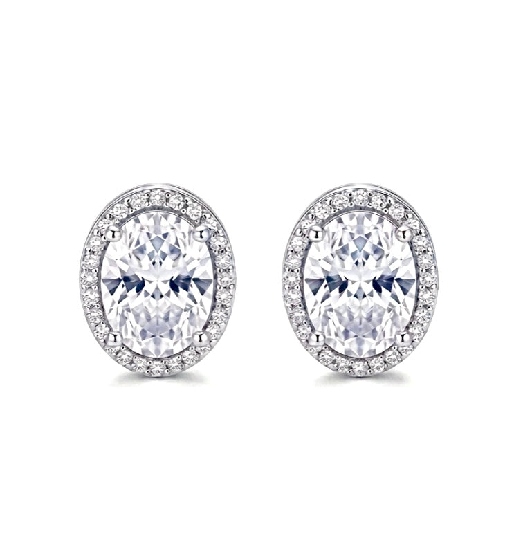 Sterling Silver Oval Cut Cubic Zirconia Stud Earrings
