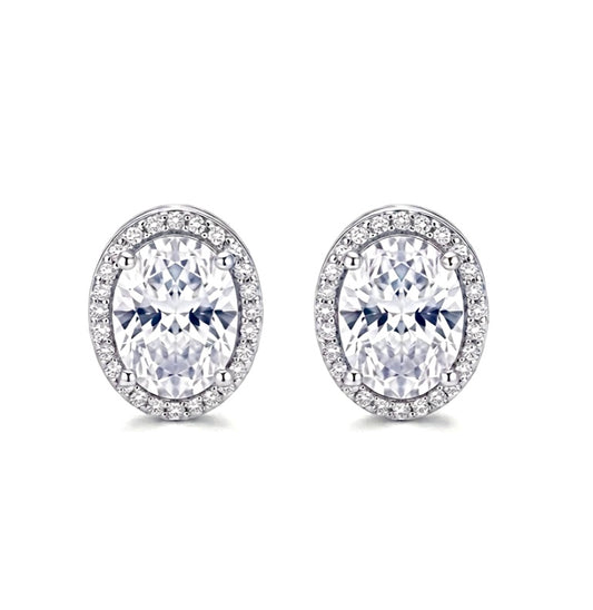 Sterling Silver Oval Cut Cubic Zirconia Stud Earrings