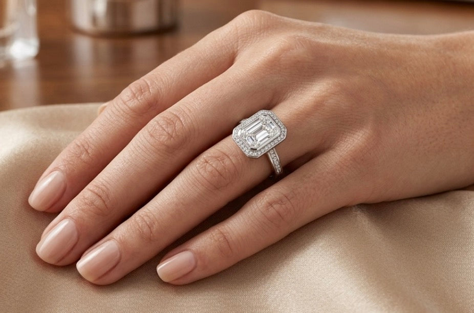 Sterling Silver Emerald-cut Halo Ring