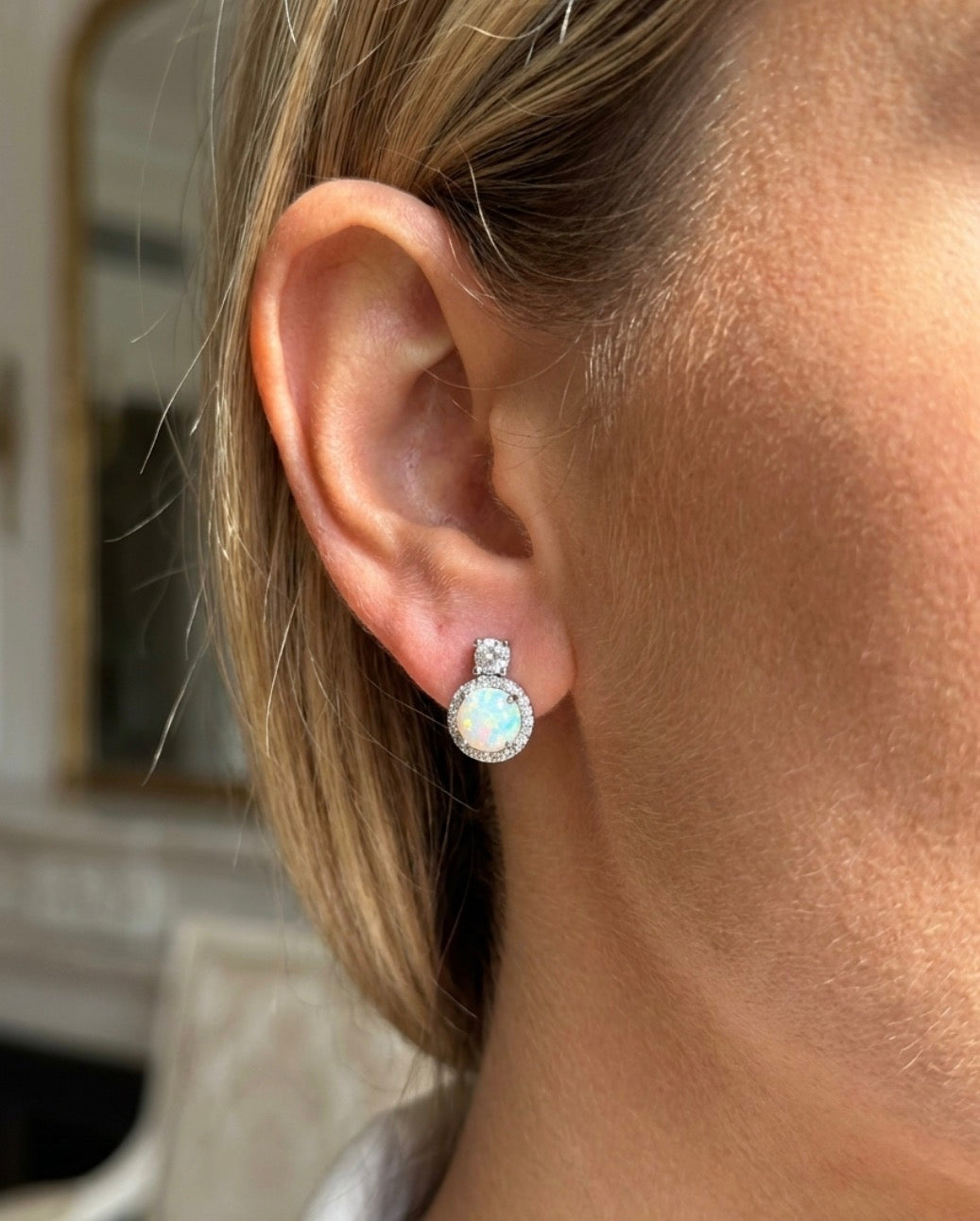 Sterling Silver Round cut Opal Earrings