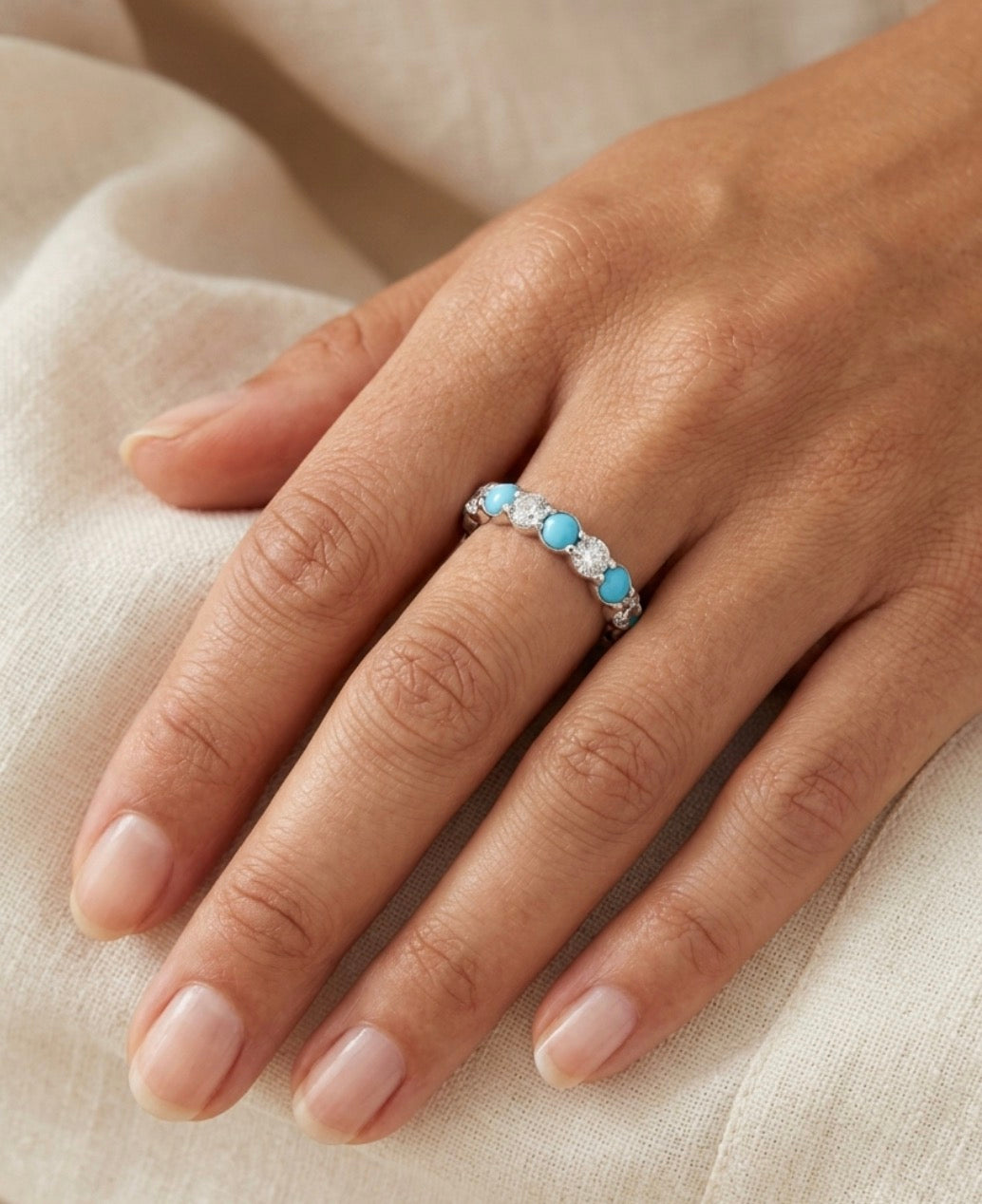 Sterling Silver Turquoise Eternity Ladies Band