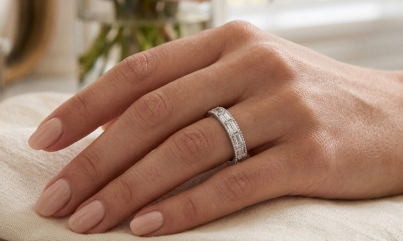 Sterling Silver Baguette-cut Stone Eternity Ladies Band