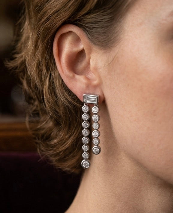 Bezel Set Double Drop Earrings