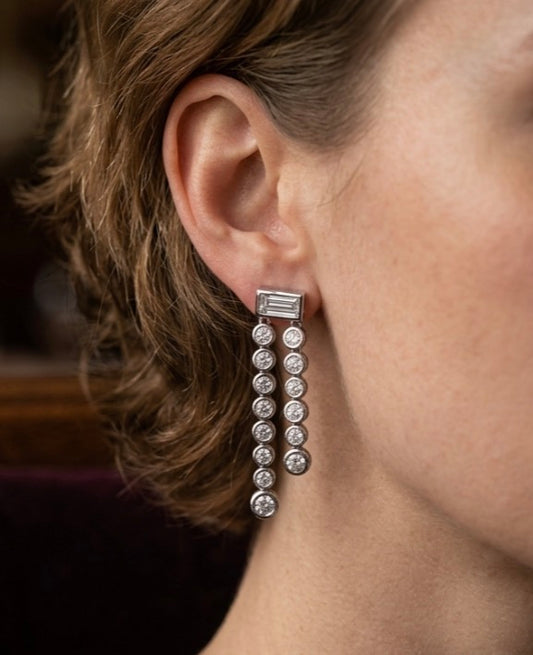 Bezel Set Double Drop Earrings