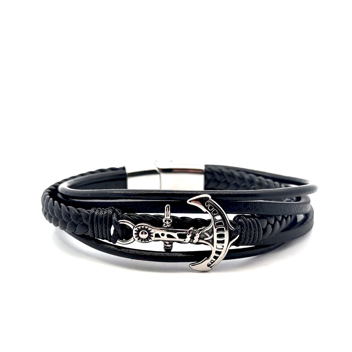 Stainless Steel Leather Bracelet with Anchor