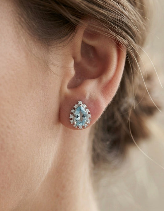 Aquamarine Cubic Zirconia Teardrop Stud Earrings
