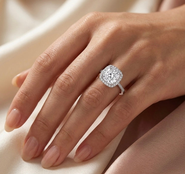 Sterling Silver Cushion Cut Halo Ring