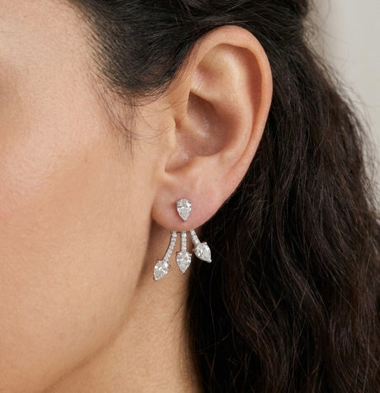 Three- Tier Cubic Zirconia Ear Jacket Earrings