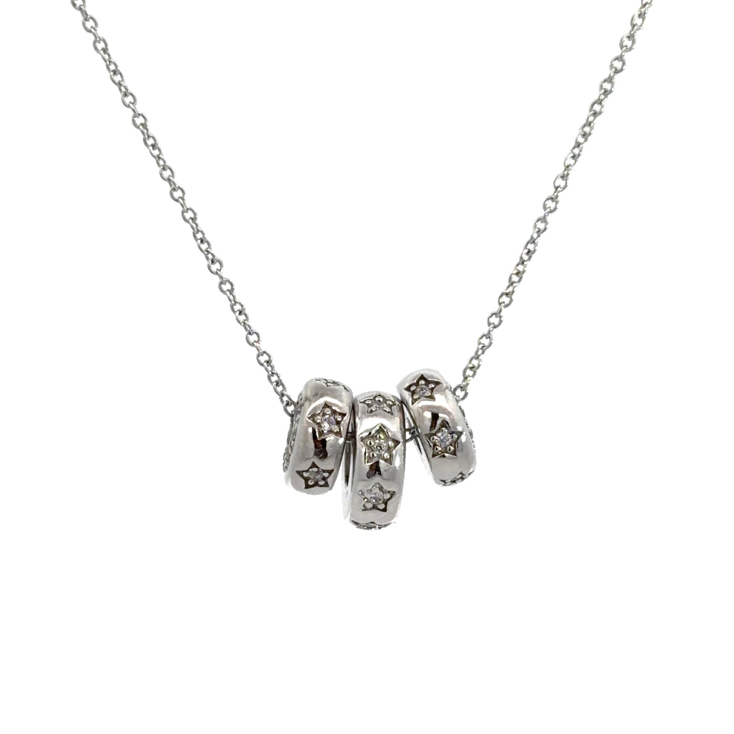 Sterling Silver Cubic Zirconia Trio Rings Charm Necklace