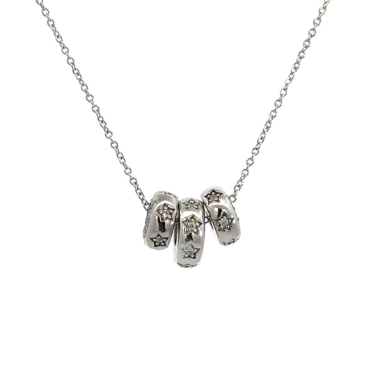 Sterling Silver Cubic Zirconia Trio Rings Charm Necklace