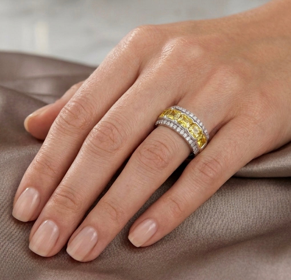 Sterling Silver Fancy Yellow Wide Ladies Band