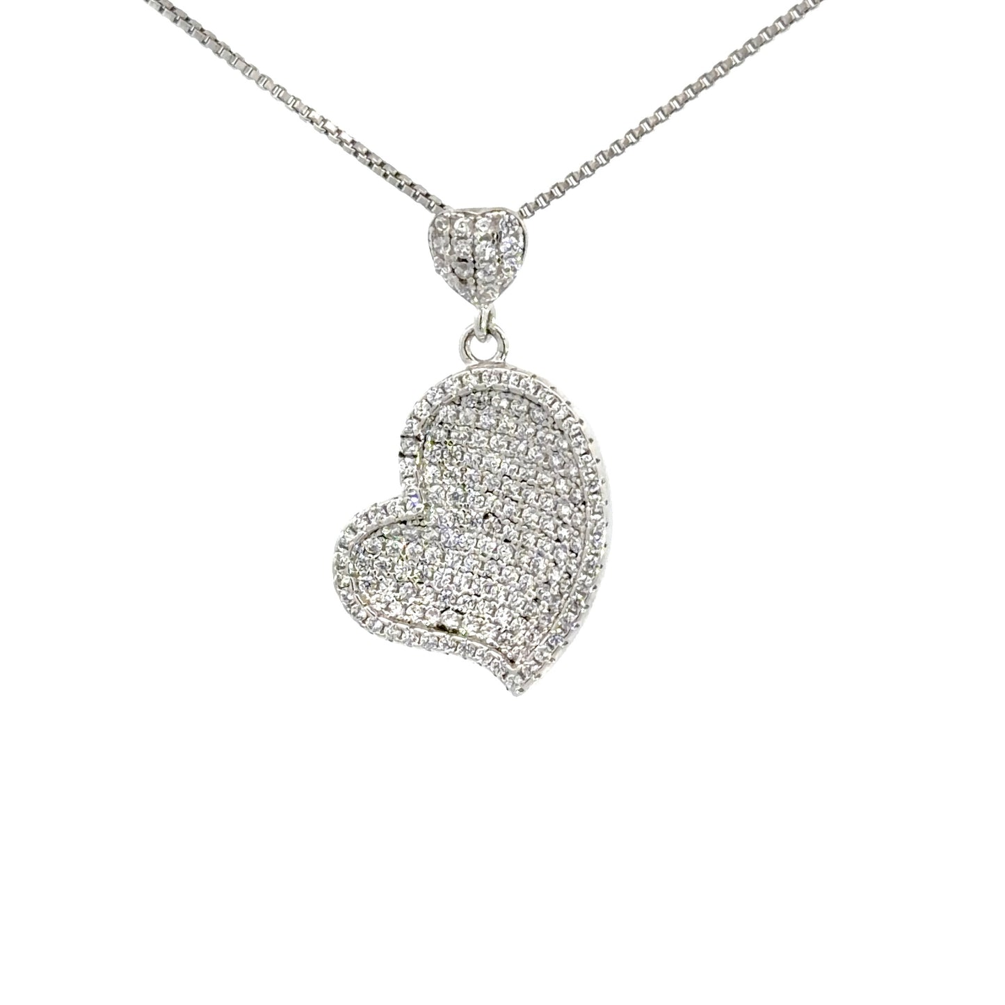 Sterling Silver Cubic Zirconia Pave Set Heart Necklace