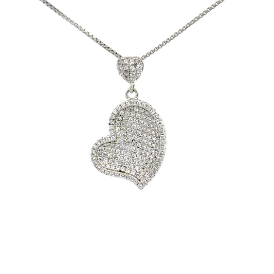 Sterling Silver Cubic Zirconia Pave Set Heart Necklace