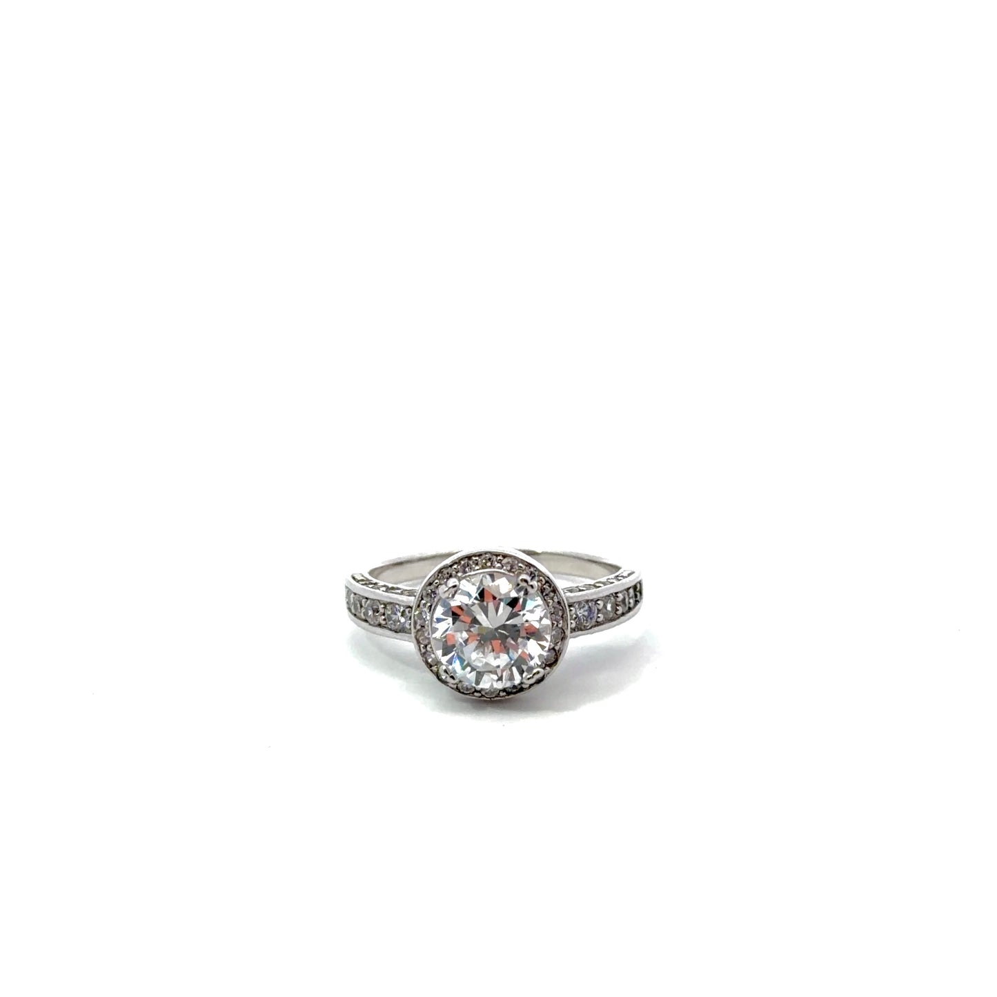 Sterling Silver Radiant Cut Halo Engagement Ring