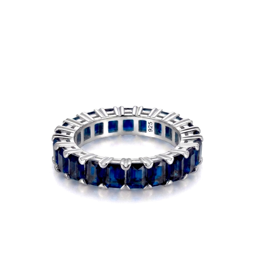Sterling Silver Emerald-cut Eternity Ladies Band