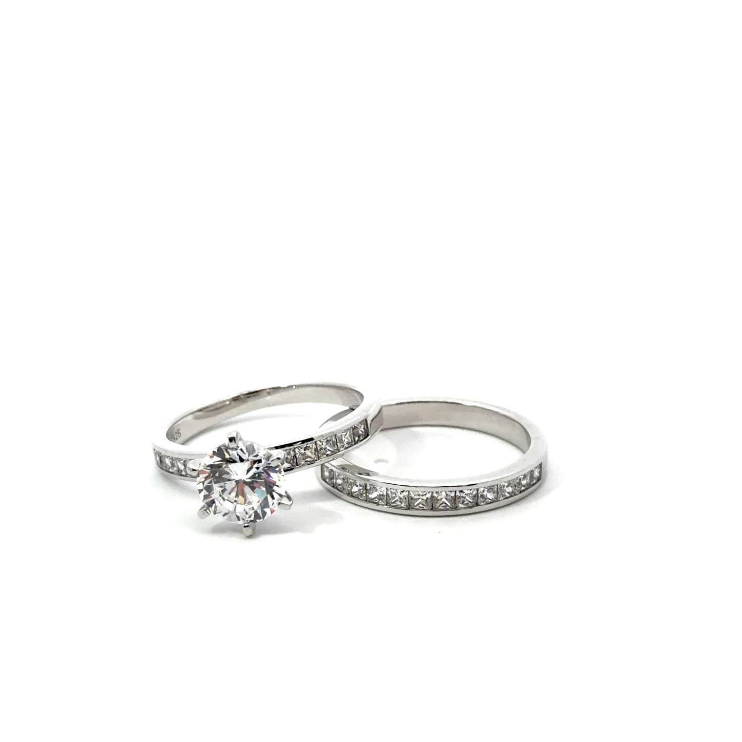 Sterling Silver Channel Wedding Ring Set