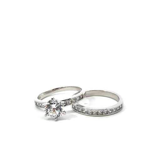 Sterling Silver Channel Wedding Ring Set