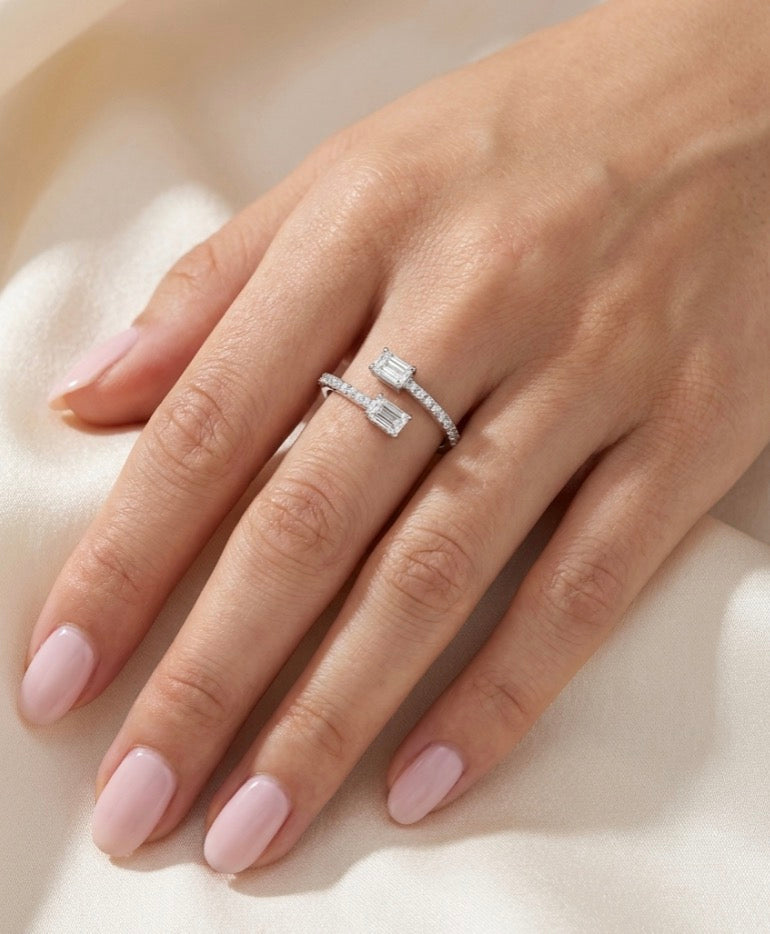 Sterling Silver Emerald cut Cuff Ring