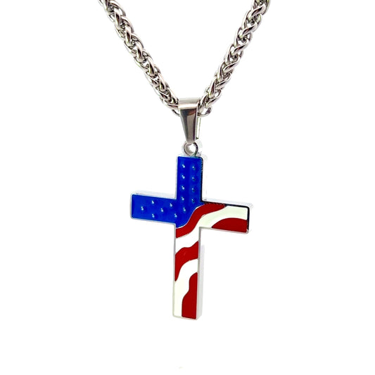 Patriotic Stainless Steel Cross Pendant
