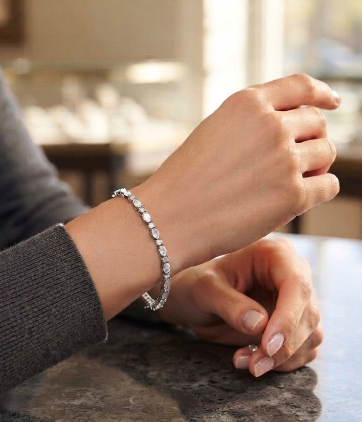 Sterling Silver Oval Bezel Set Tennis Bracelet