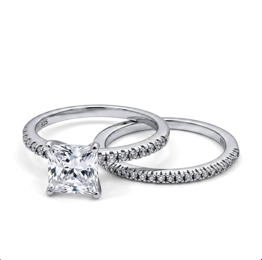 Sterling Silver Princess-cut Wedding Ring Set