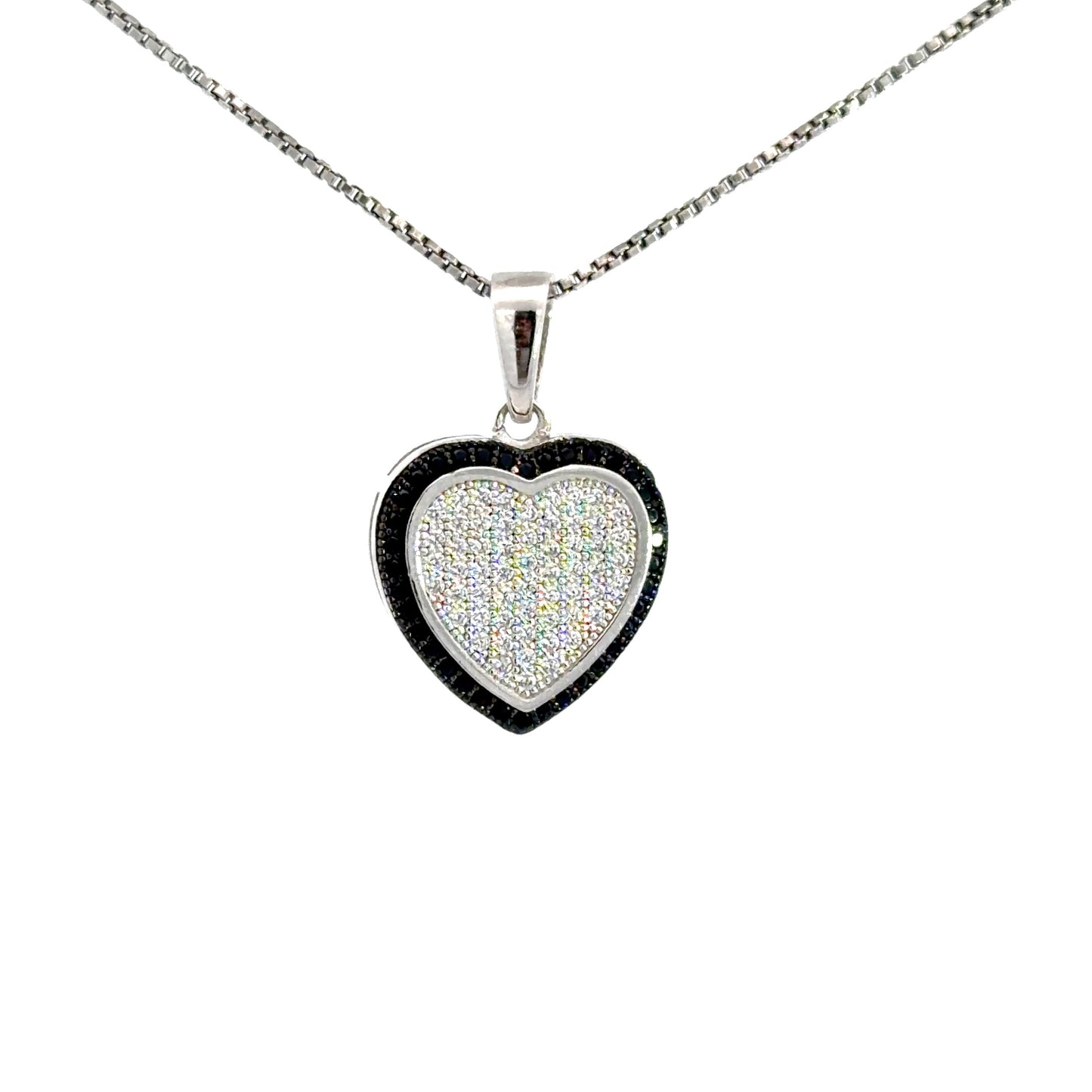 Sterling Silver Heart Shaped Black & White Cubic Zirconia Necklace
