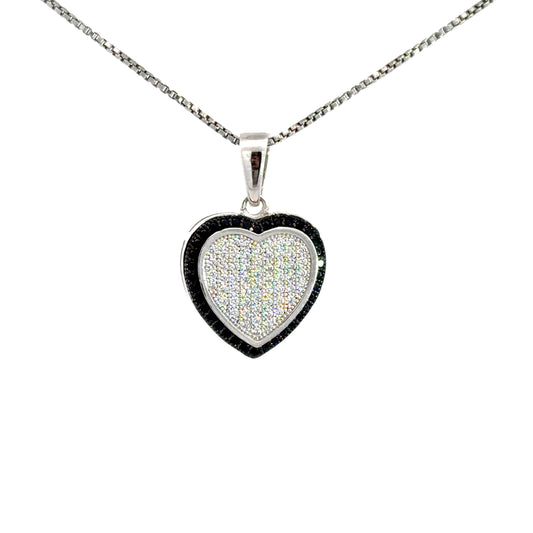 Sterling Silver Heart Shaped Black & White Cubic Zirconia Necklace