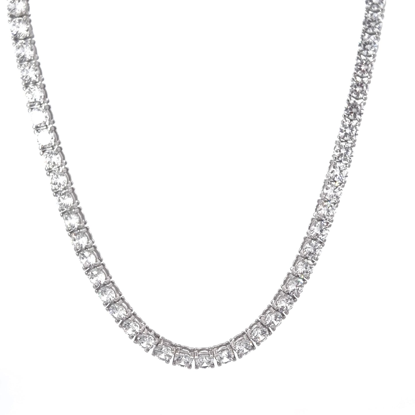 Sterling Silver Tennis Necklace with 4.5MM Cubic Zirconia Stones, measuring 18"