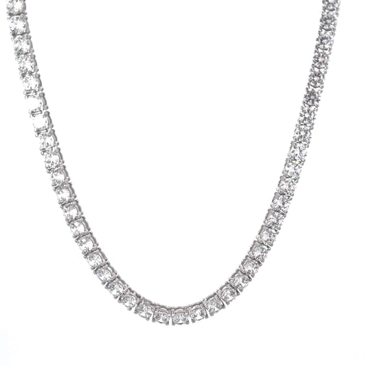 Sterling Silver Tennis Necklace with 4.5MM Cubic Zirconia Stones, measuring 18"