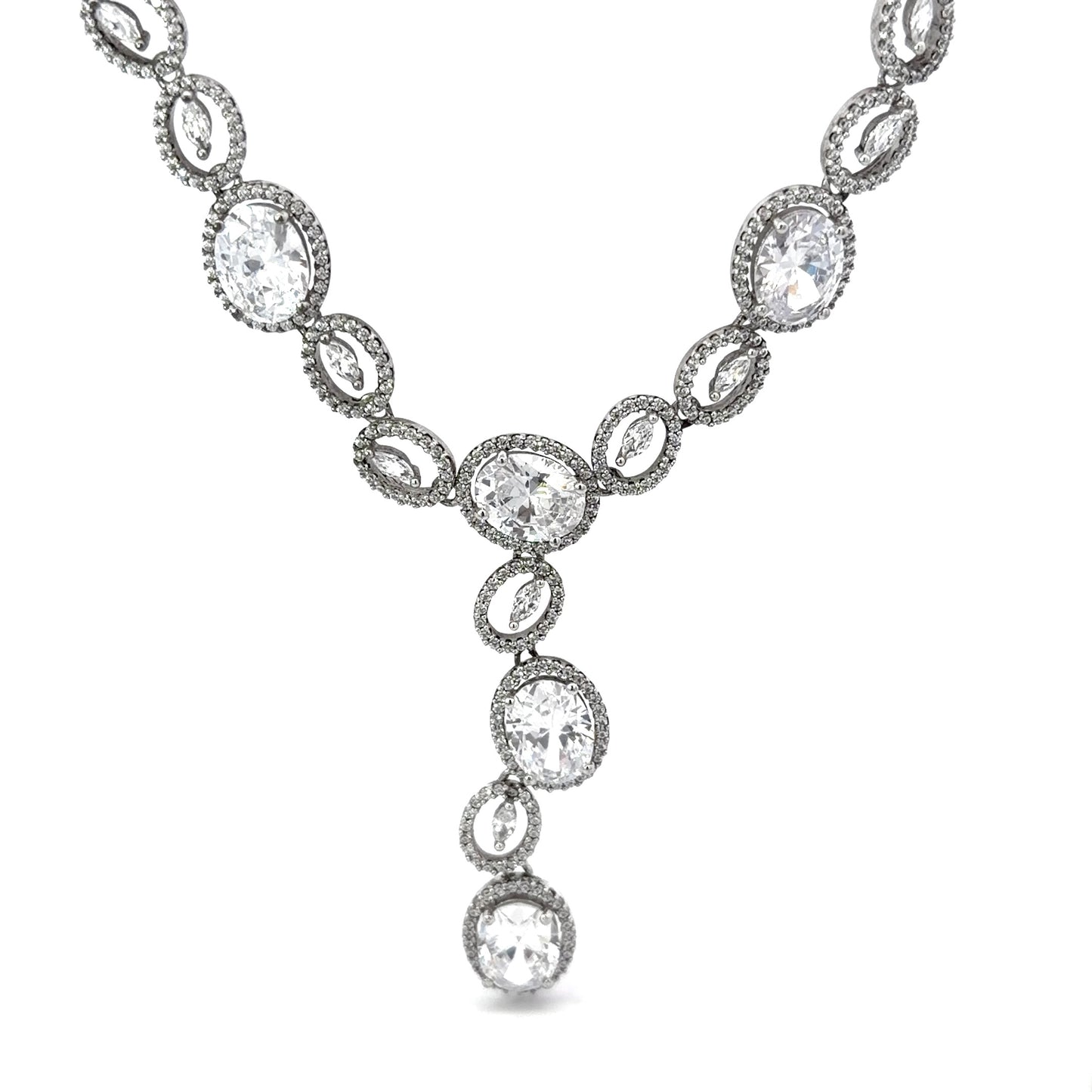 Sterling Silver Elegant Y-Drop Cubic Zirconia Necklace