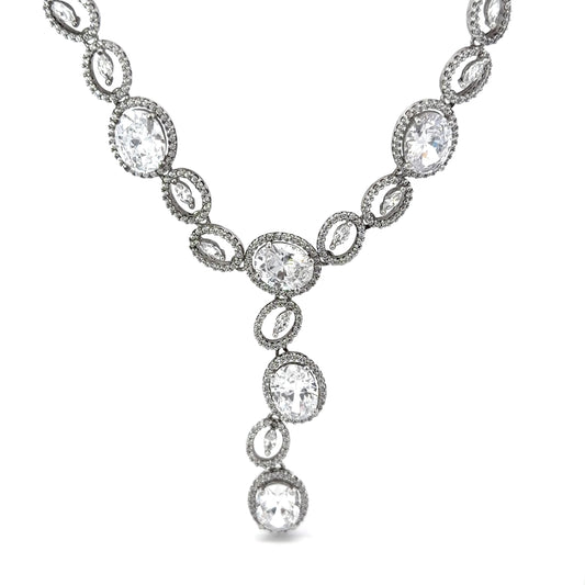 Sterling Silver Elegant Y-Drop Cubic Zirconia Necklace
