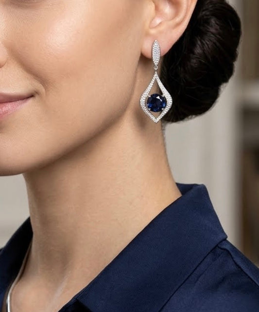 Art Deco Brilliant Cut Blue Sapphire Cubic Zirconia Earrings