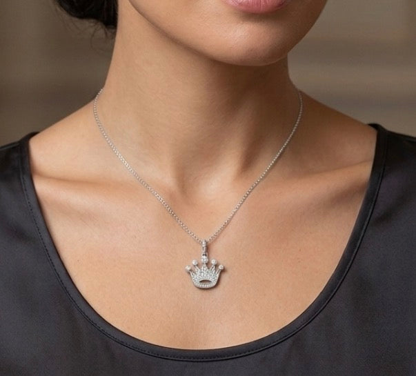 Cubic Zirconia Regal Crown Necklace