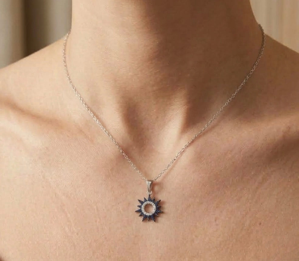 Sterling Silver Eclipse Sunburst Necklace