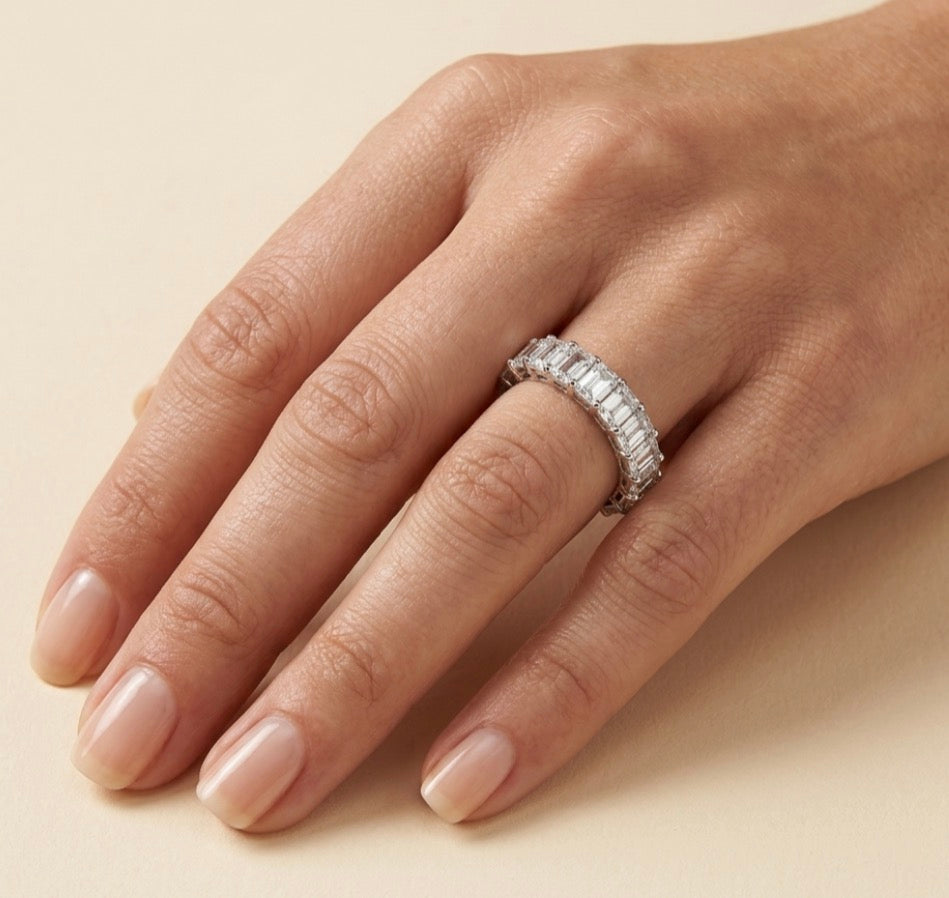 Sterling Silver Emerald cut Eternity Ring