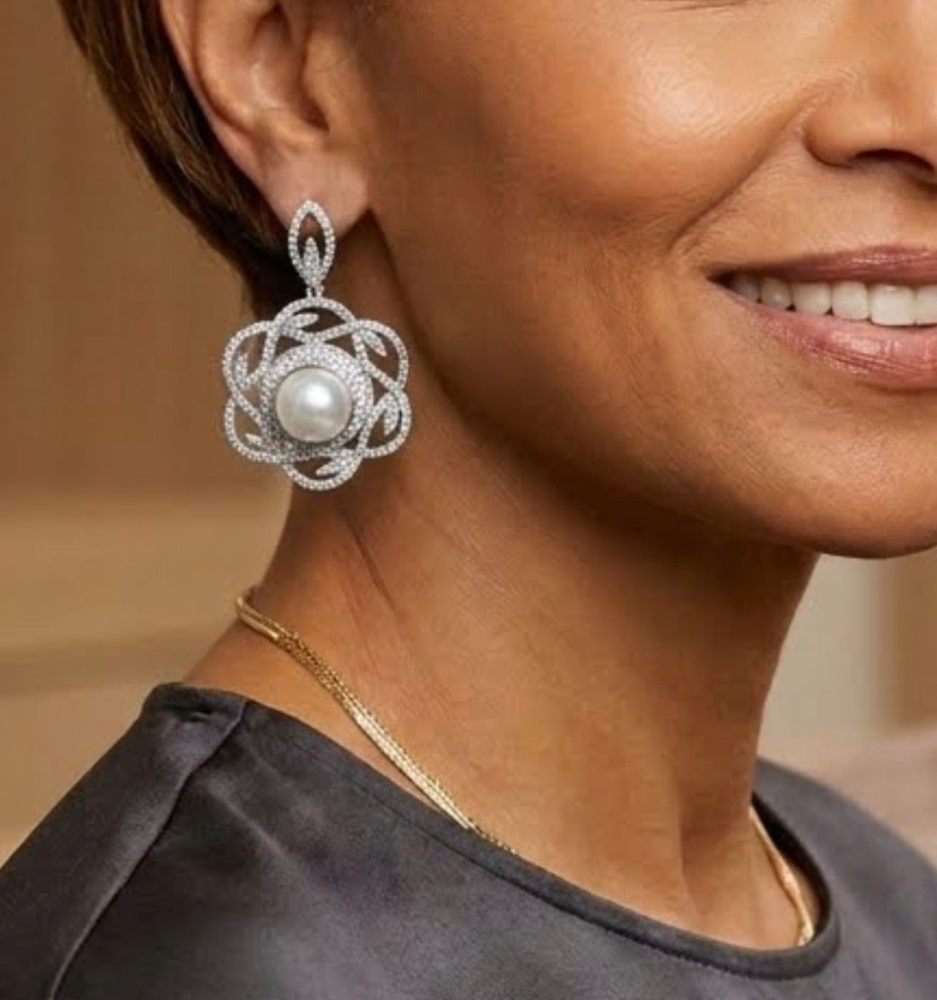 Floral Design Pearl Earrings