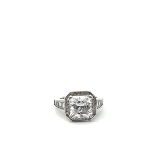 Sterling Silver Cushion Cut Cubic Zirconia Ring