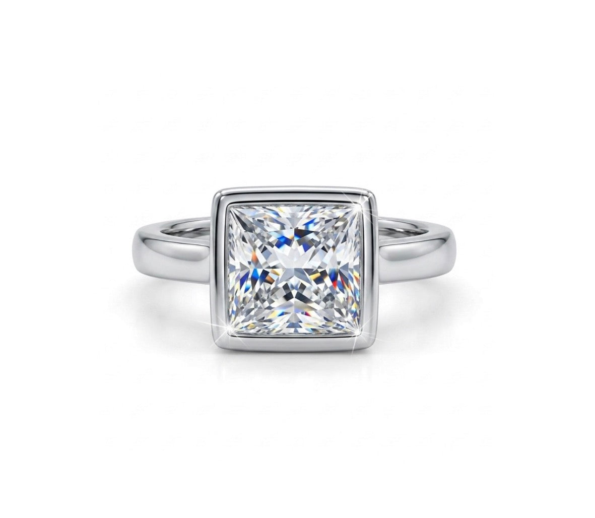 Sterling Silver Princesses-cut Solitaire Ring