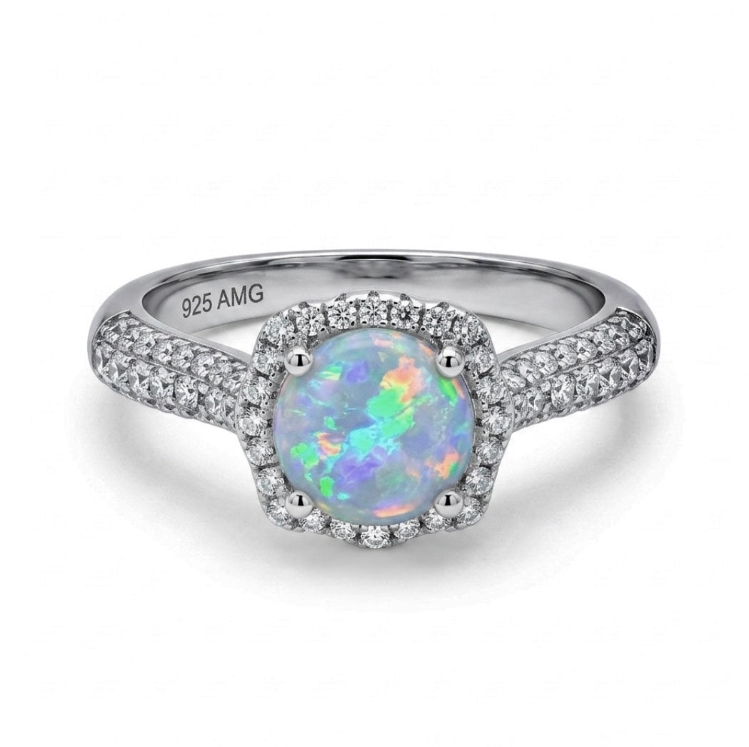 Sterling Silver Round Opal stone Ring