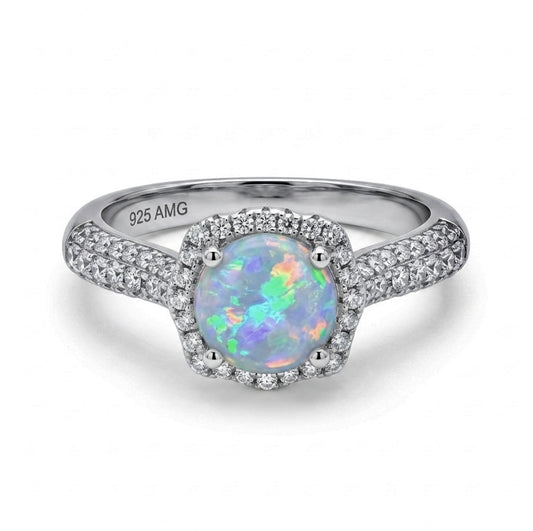 Sterling Silver Round Opal stone Ring