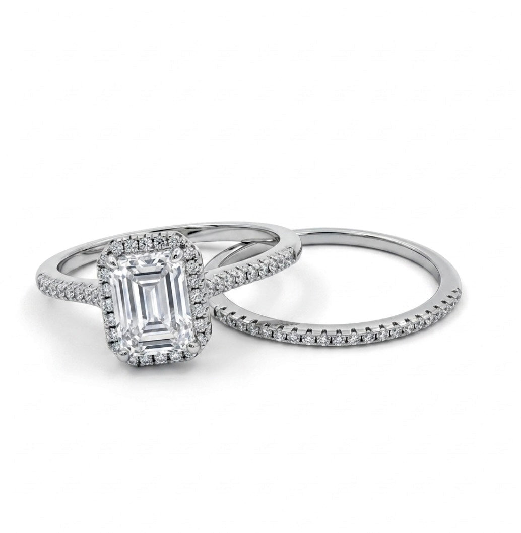 Sterling Silver Vintage Style Wedding Ring Set