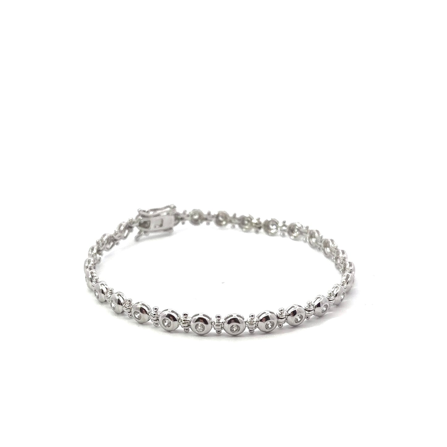 Sterling Silver Bezel Setting With Round Cubic Zirconia Tennis Bracelet