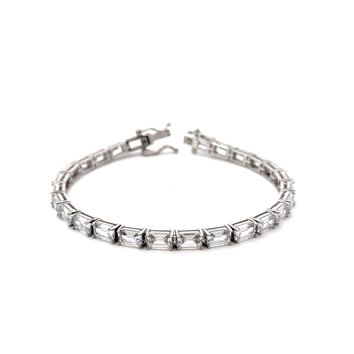 Sterling Silver Emerald Cut Cubic Zirconia Tennis Bracelet