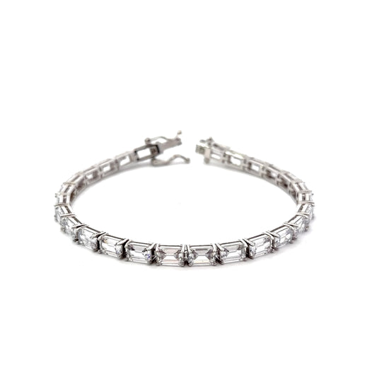 Sterling Silver Emerald Cut Cubic Zirconia Tennis Bracelet