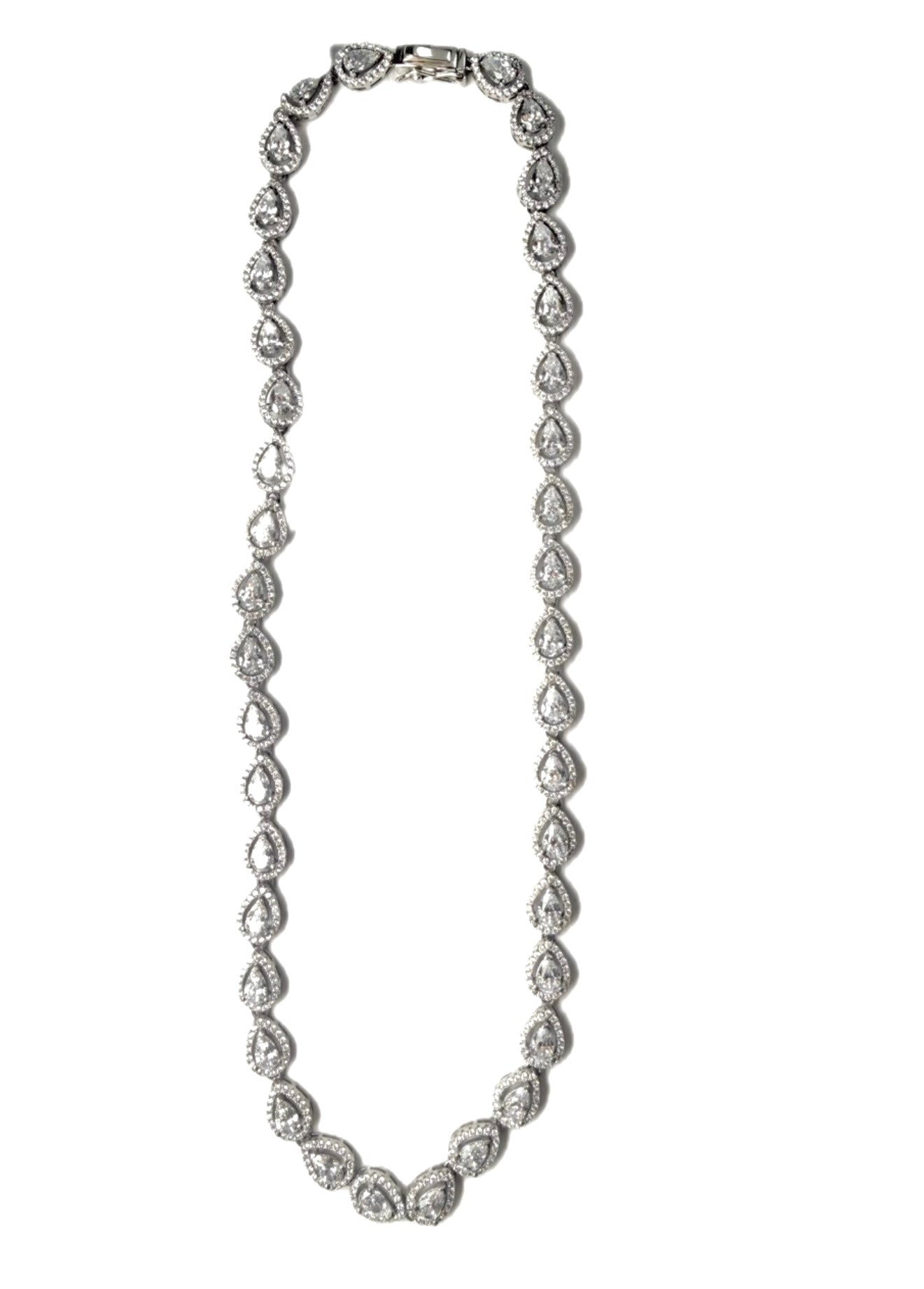 Sterling Silver Pear Shape Halo Set Cubic Zirconia Necklace