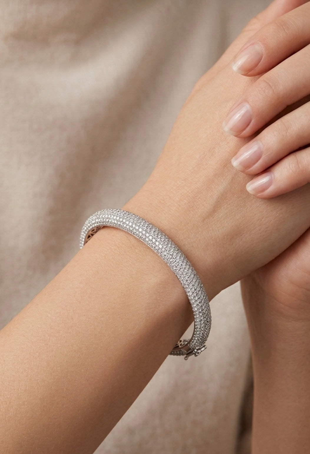 Sterling Silver Pavé Cubic Zirconia Bangle Bracelet