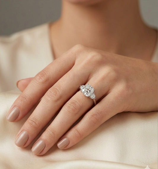 Sterling Silver Three-Stone Engagement Ring