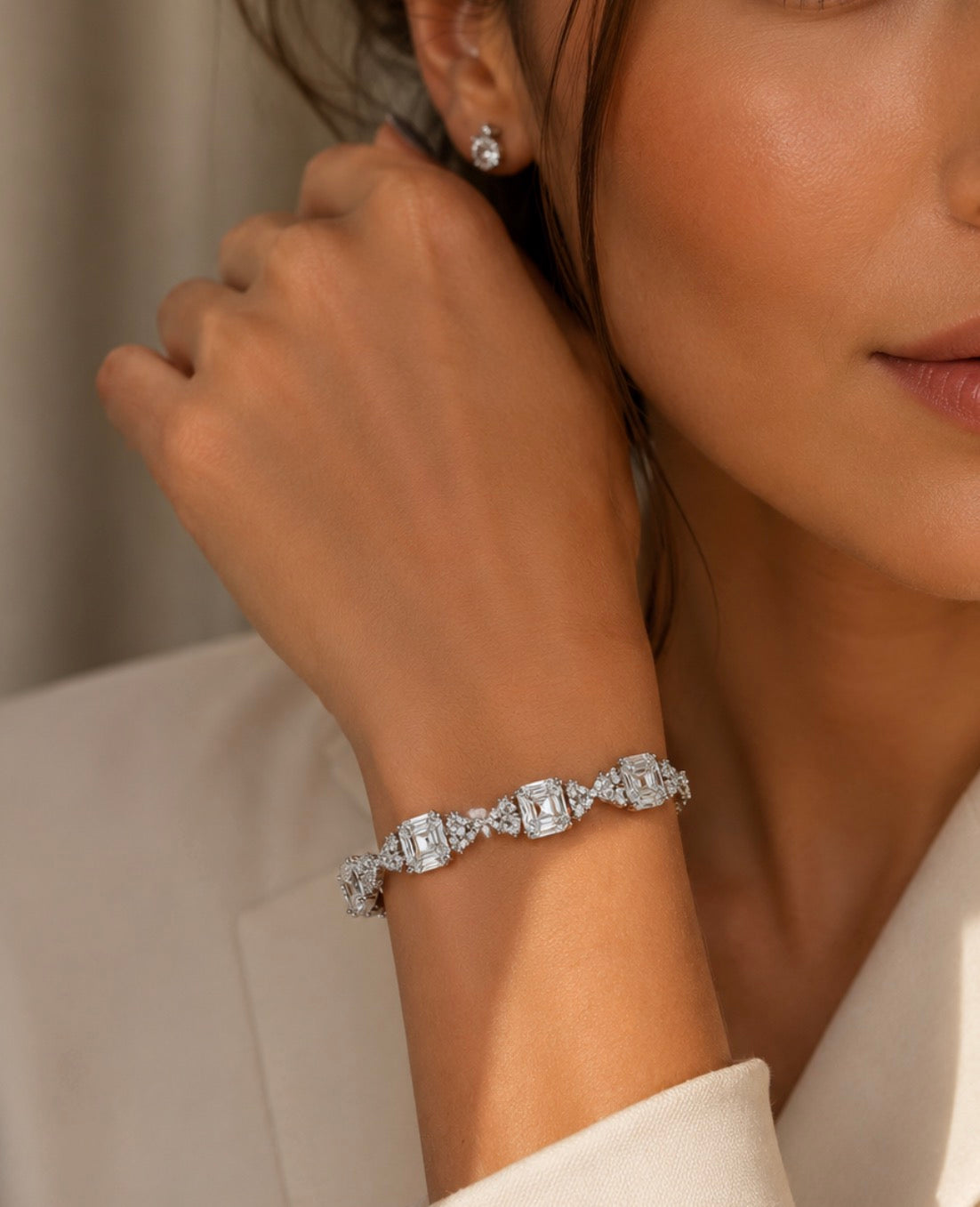 Sterling Silver Luxurious Asscher Cut Bracelet