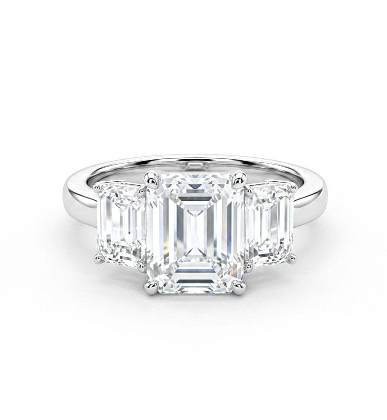Sterling Silver Emerald Cut 3 Stone Ring